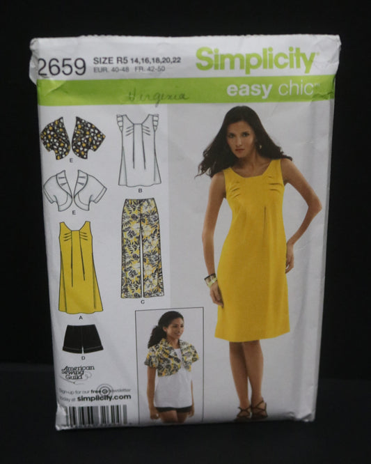 Simplicity 2659 Misses & Miss Petite Dress, Tunic, Cropped Pants, Shorts and Bolero Sewing Pattern - UNCUT - Size 14 16 18 20 22