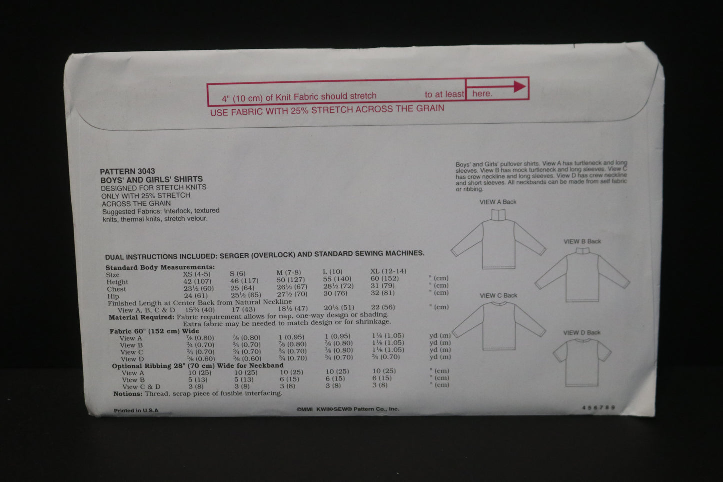 Kwik Sew 3043 Boys and Girls Shirts Sewing Pattern UNCUT Size Xs S M L XL