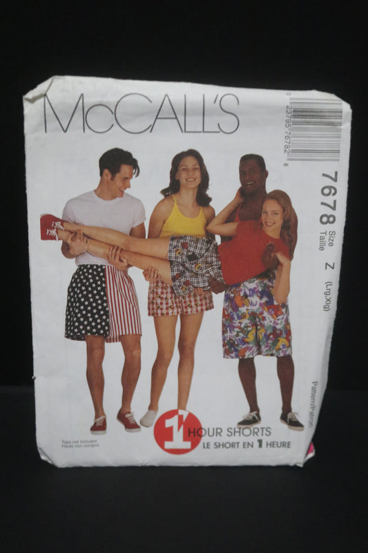 McCalls 7678 Misses and Mens Pull on Shorts in Three Lengths Sewing Pattern UNCUT Size Lrg- Xxl