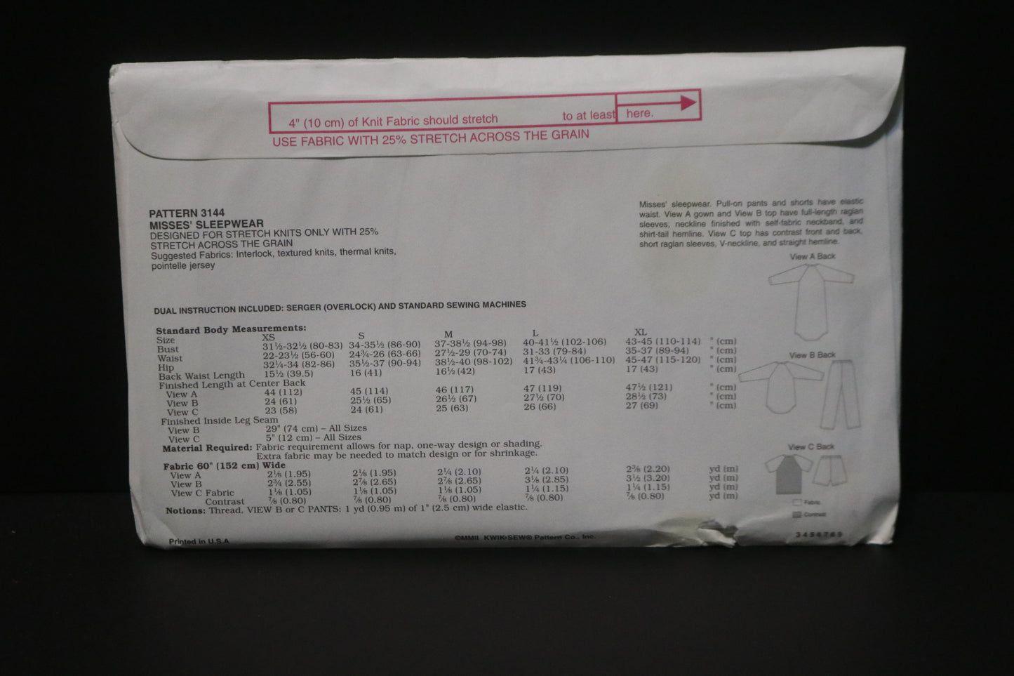 Kwik Sew 3144 Misses Sleepwear Sewing Pattern - UNCUT - Size XS S M L XL