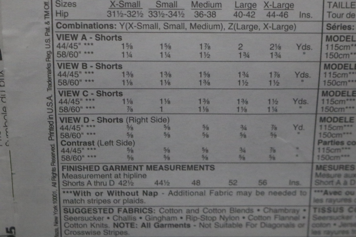 McCalls 7678 Misses and Mens Pull on Shorts in Three Lengths Sewing Pattern UNCUT Size Lrg- Xxl