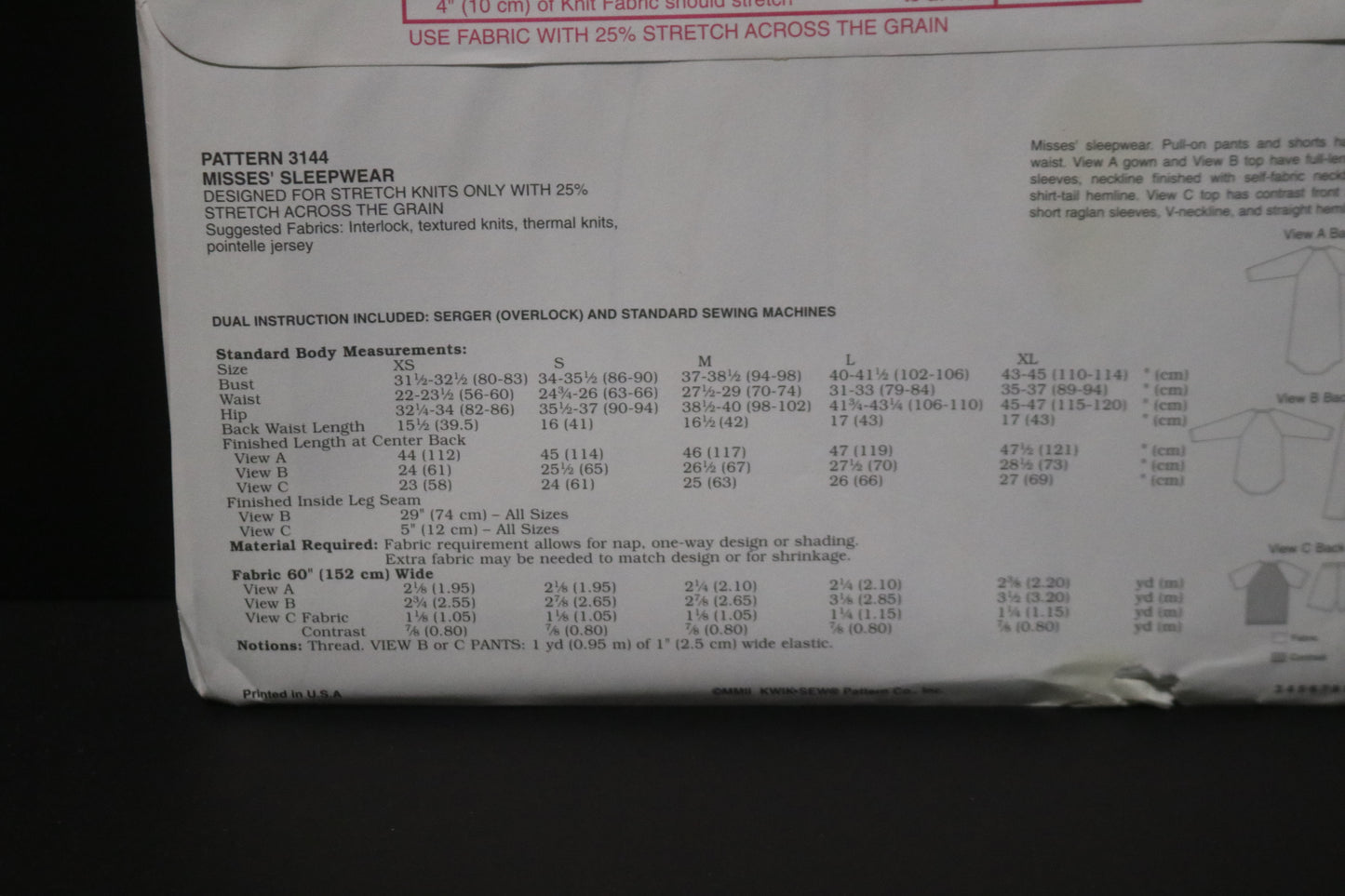 Kwik Sew 3144 Misses Sleepwear Sewing Pattern - UNCUT - Size XS S M L XL