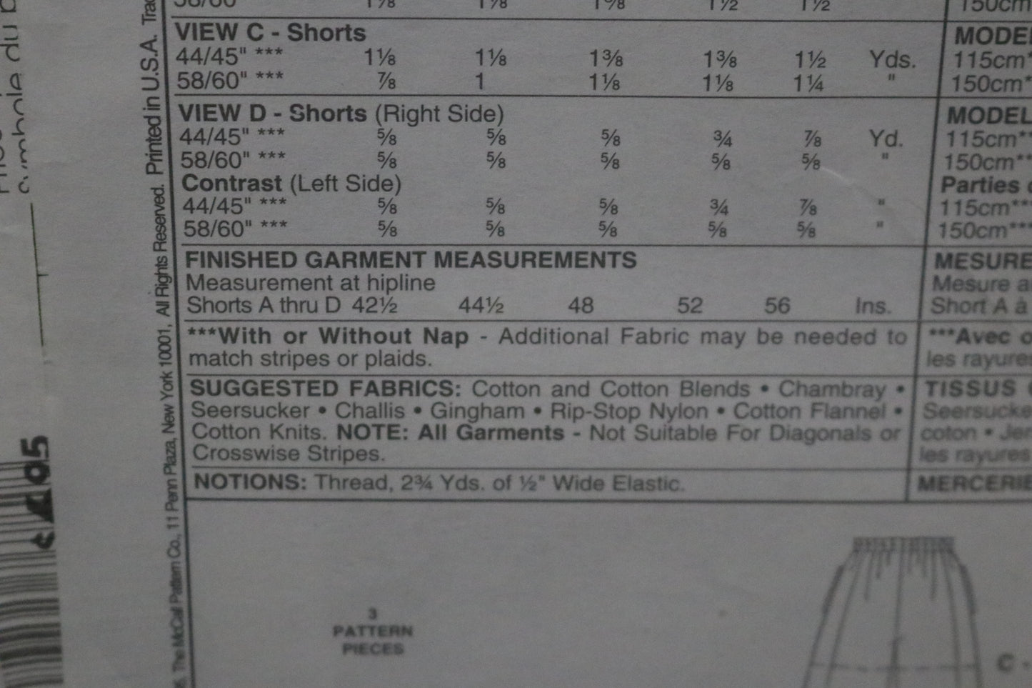 McCalls 7678 Misses and Mens Pull on Shorts in Three Lengths Sewing Pattern UNCUT Size Lrg- Xxl