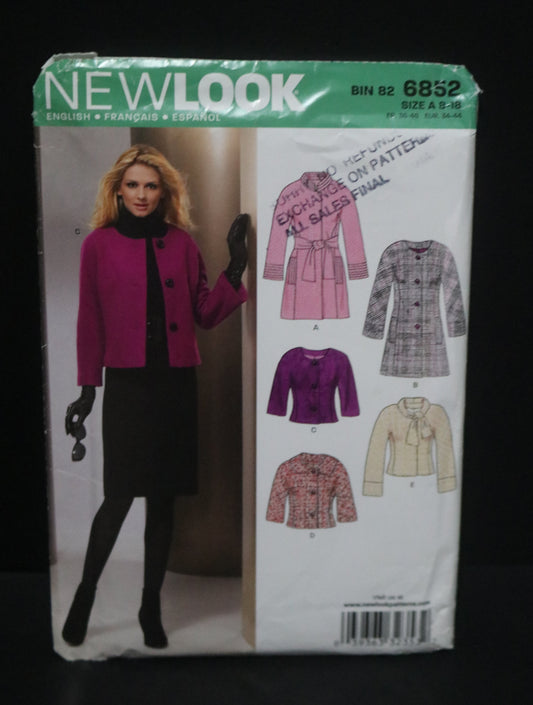 New look 6852 Misses Lined Coats and Jackets Sewing Pattern - UNCUT - Size 8 - 18