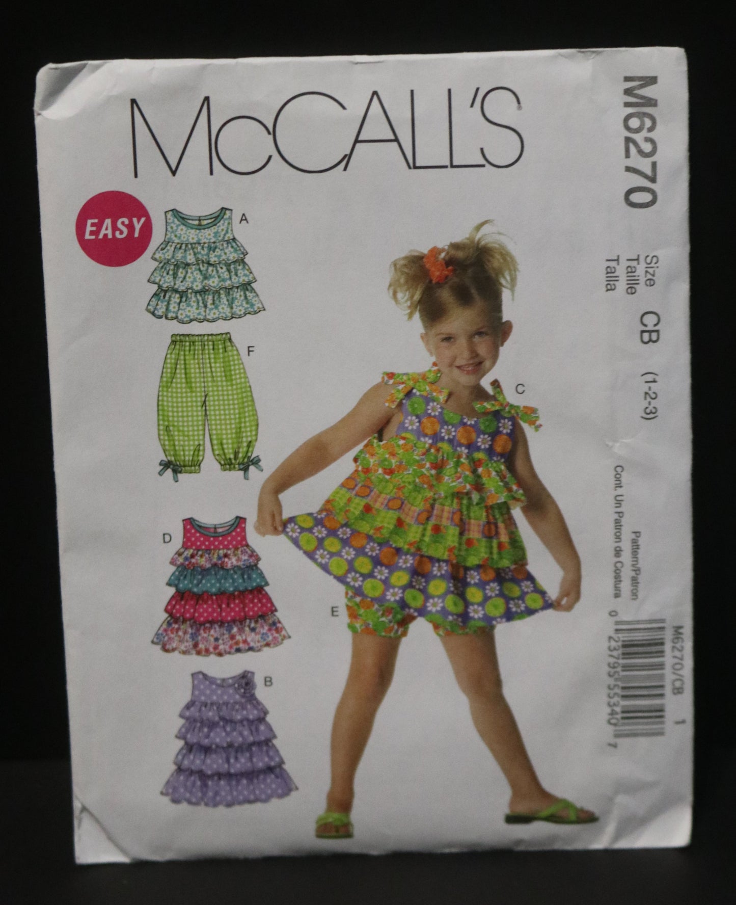 McCalls 6270 Toddlers and Childrens Girls Tops Dresses Shorts and Capri Pants Sewing Pattern - UNCUT Size 1 2 3