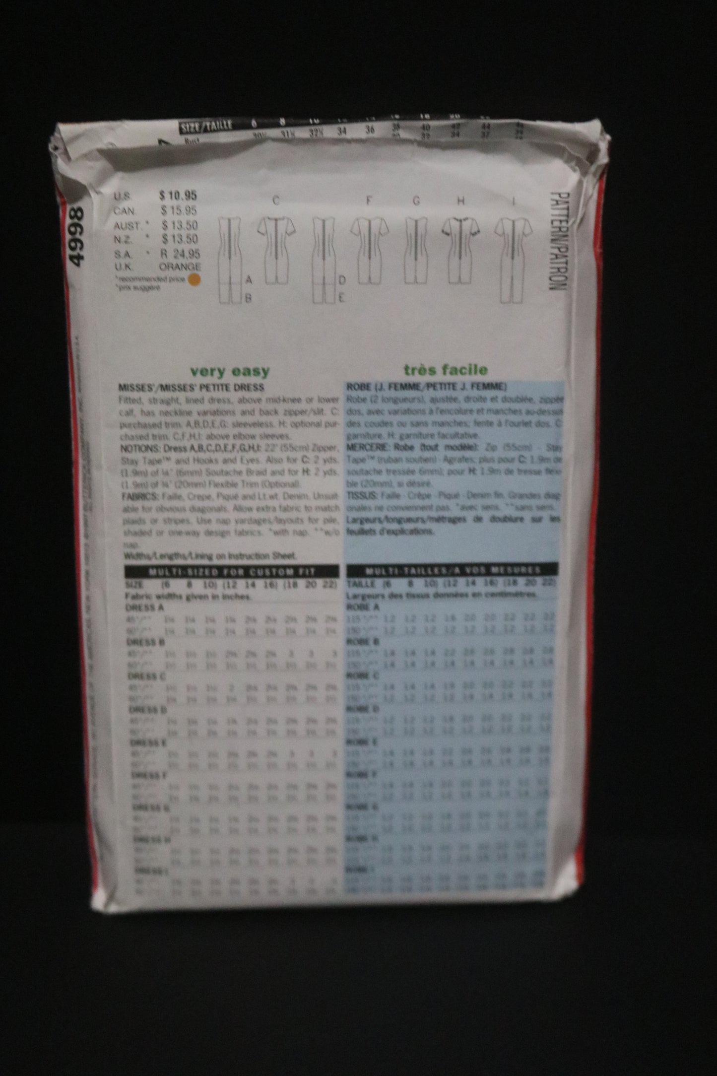 Butterick 4998 Misses / Misses Petite Dress Sewing Pattern - UNCUT - Size 6 8 10