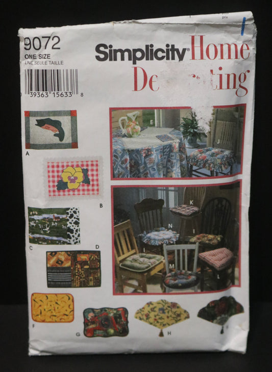 Simplicity 9072 Place Mats and Chair Pads  Sewing Pattern - UNCUT