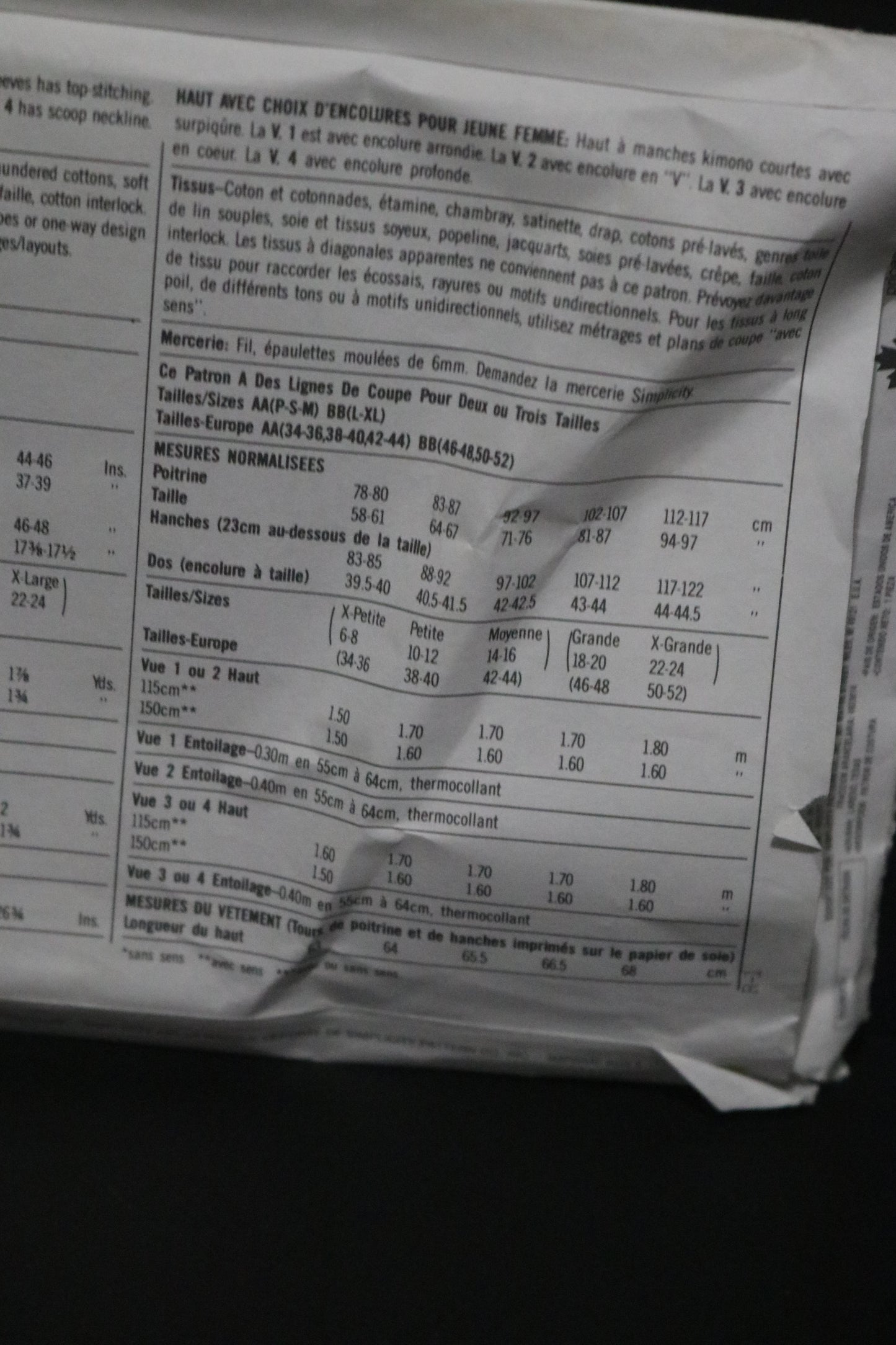 Simplicity 8373 Misses Top with Neckline Variations Sewing Pattern - UNCUT - Size Lg - XL