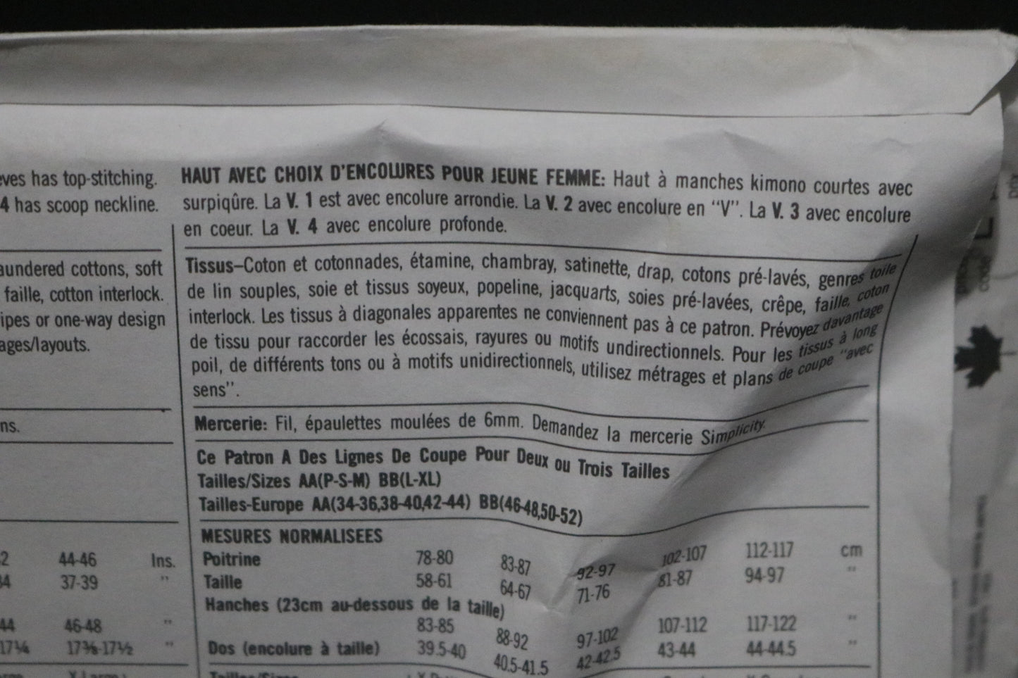 Simplicity 8373 Misses Top with Neckline Variations Sewing Pattern - UNCUT - Size Lg - XL