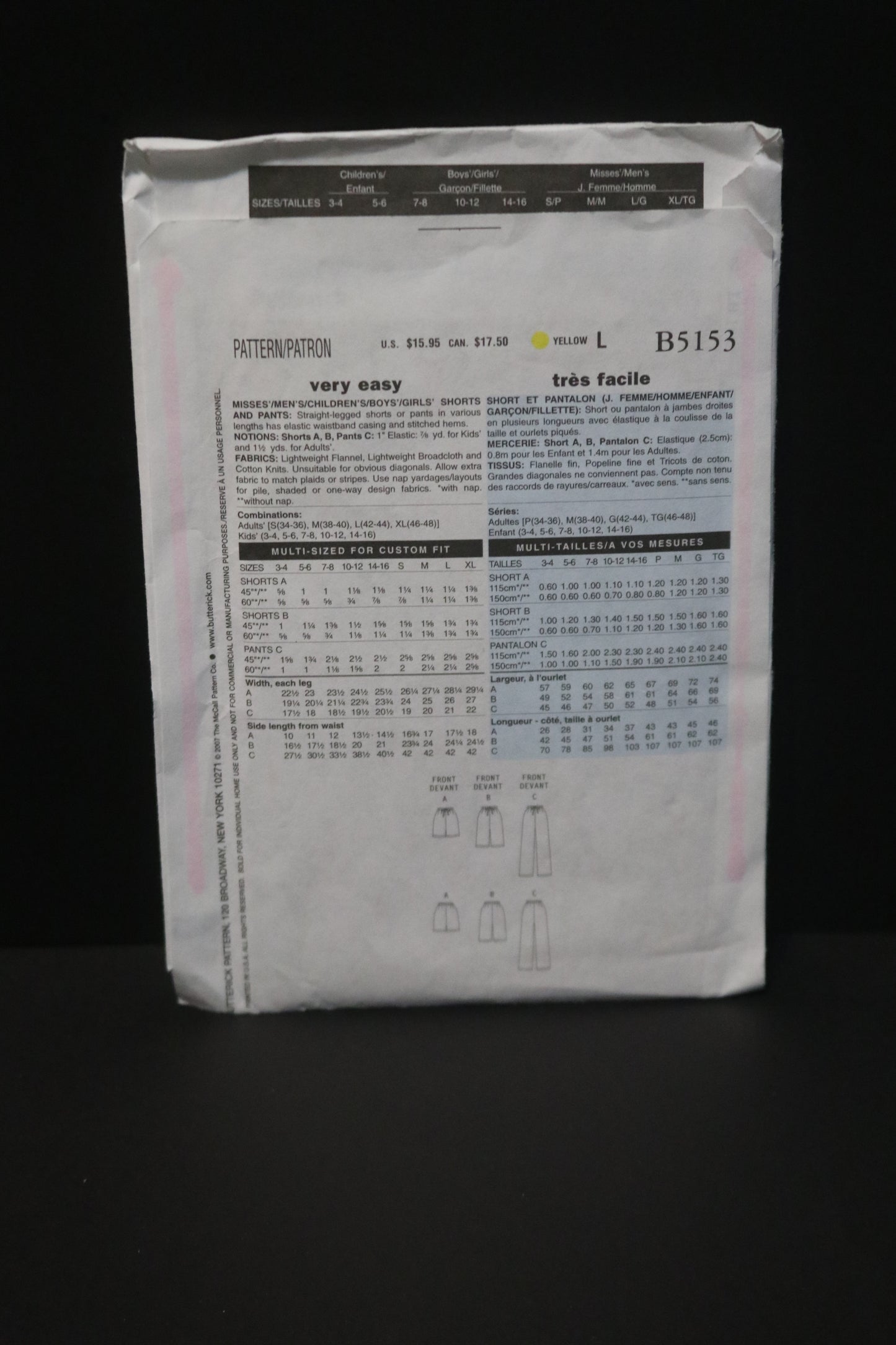 Butterick 5153 Misses Mens Lounge Shorts and Pants Sewing Pattern - UNCUT - Adult Size Sml Med Lrg Xlg