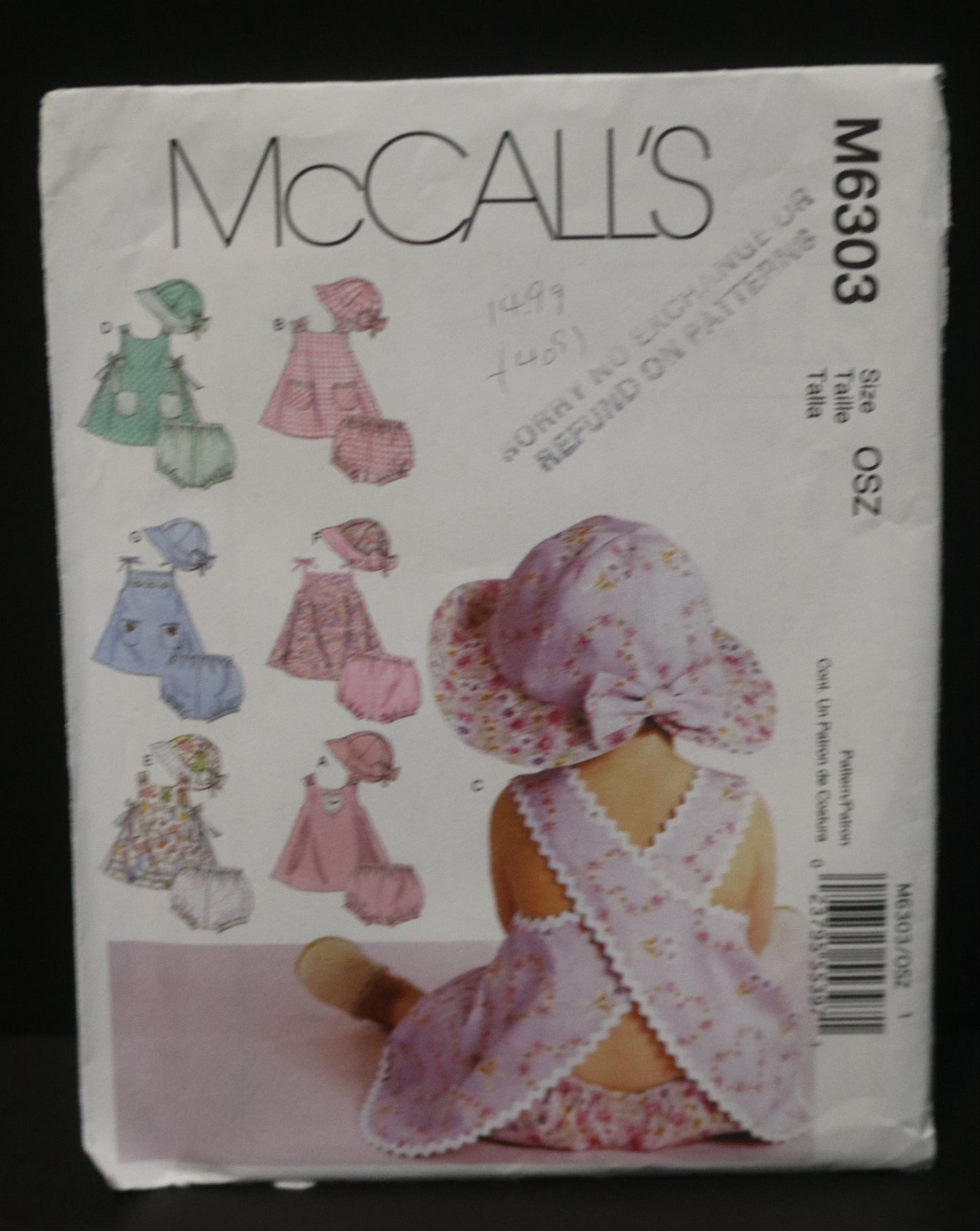 McCalls 6303 Infants Dresses Panties and Hat Sewing Pattern - UNCUT - Size S M L XL