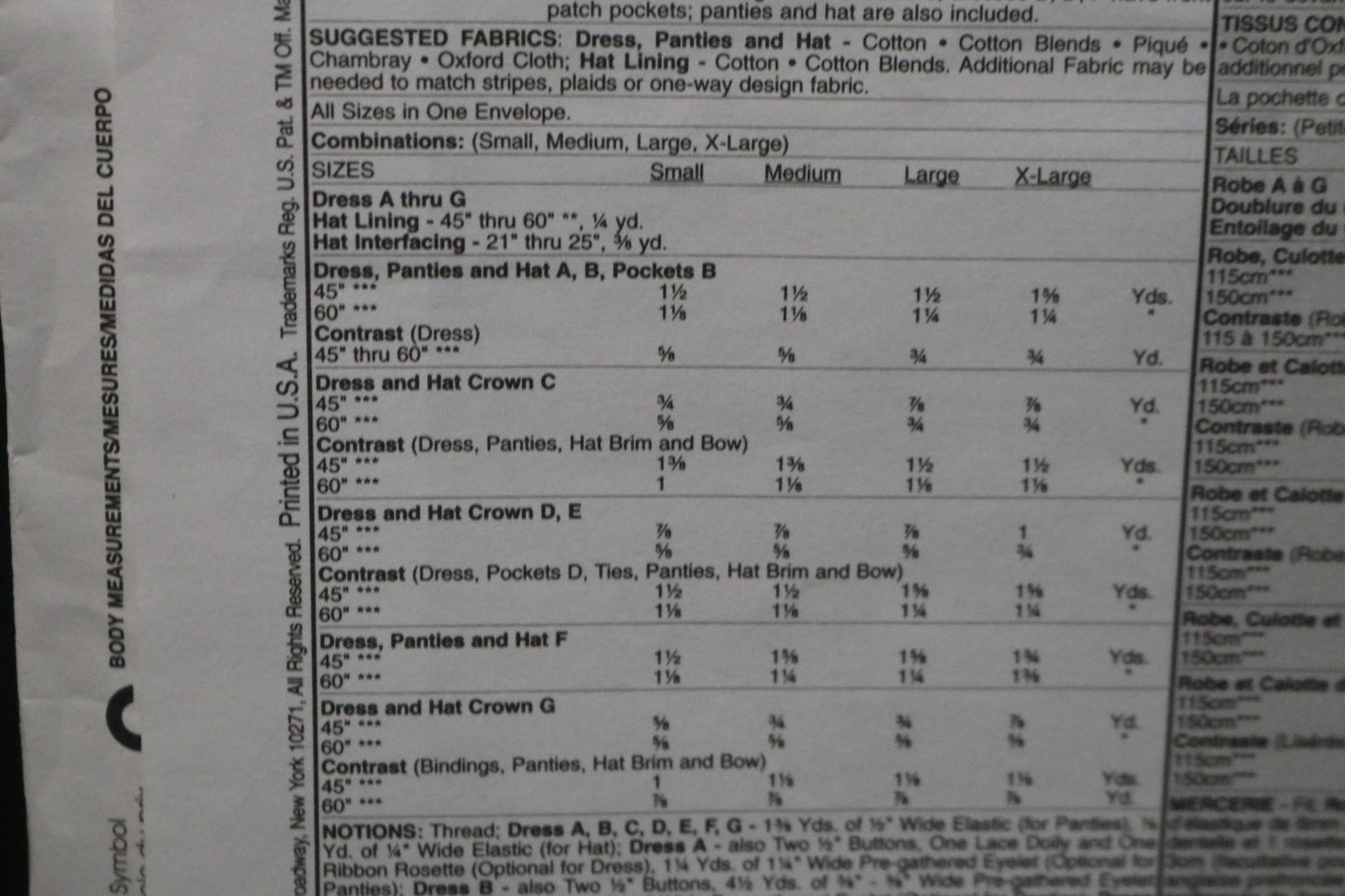 McCalls 6303 Infants Dresses Panties and Hat Sewing Pattern - UNCUT - Size S M L XL