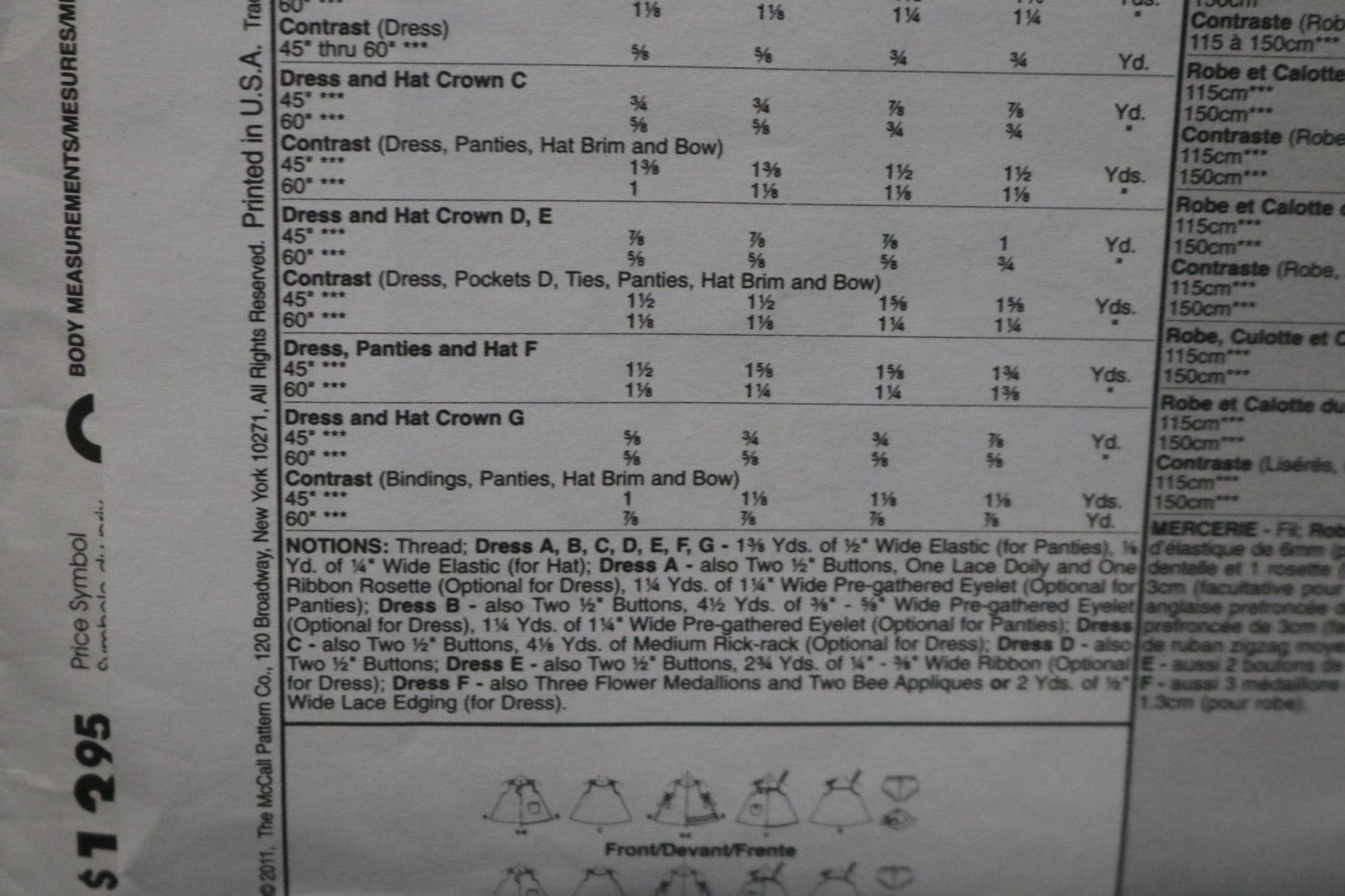 McCalls 6303 Infants Dresses Panties and Hat Sewing Pattern - UNCUT - Size S M L XL