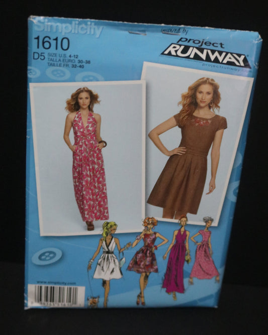 Simplicity 1610 Misses Dress in Two Lengths with Bodice Variations and Cummerbund Sewing Pattern - UNCUT - Size 4 - 12