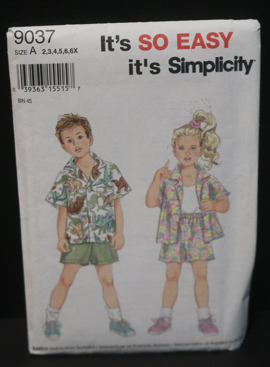 Simplicity 9037 Childs Boys Girls Shirt and Shorts Sewing Pattern - UNCUT Size 2 3 4 5 6 6X