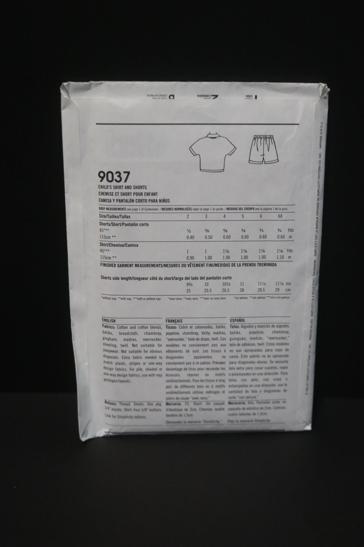 Simplicity 9037 Childs Boys Girls Shirt and Shorts Sewing Pattern - UNCUT Size 2 3 4 5 6 6X