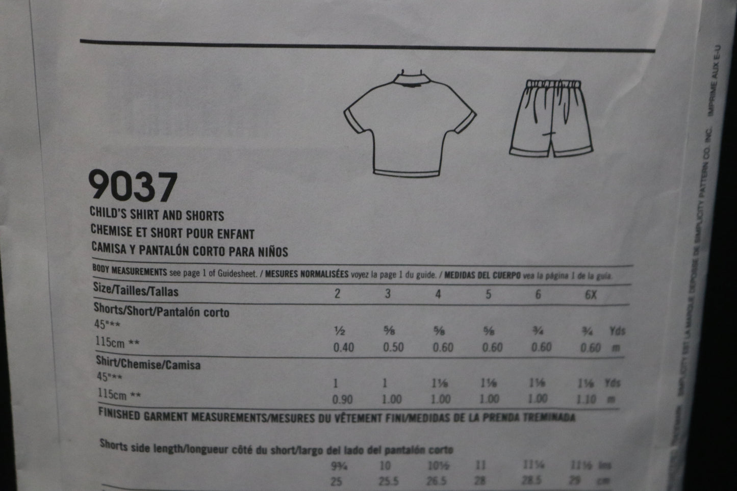 Simplicity 9037 Childs Boys Girls Shirt and Shorts Sewing Pattern - UNCUT Size 2 3 4 5 6 6X