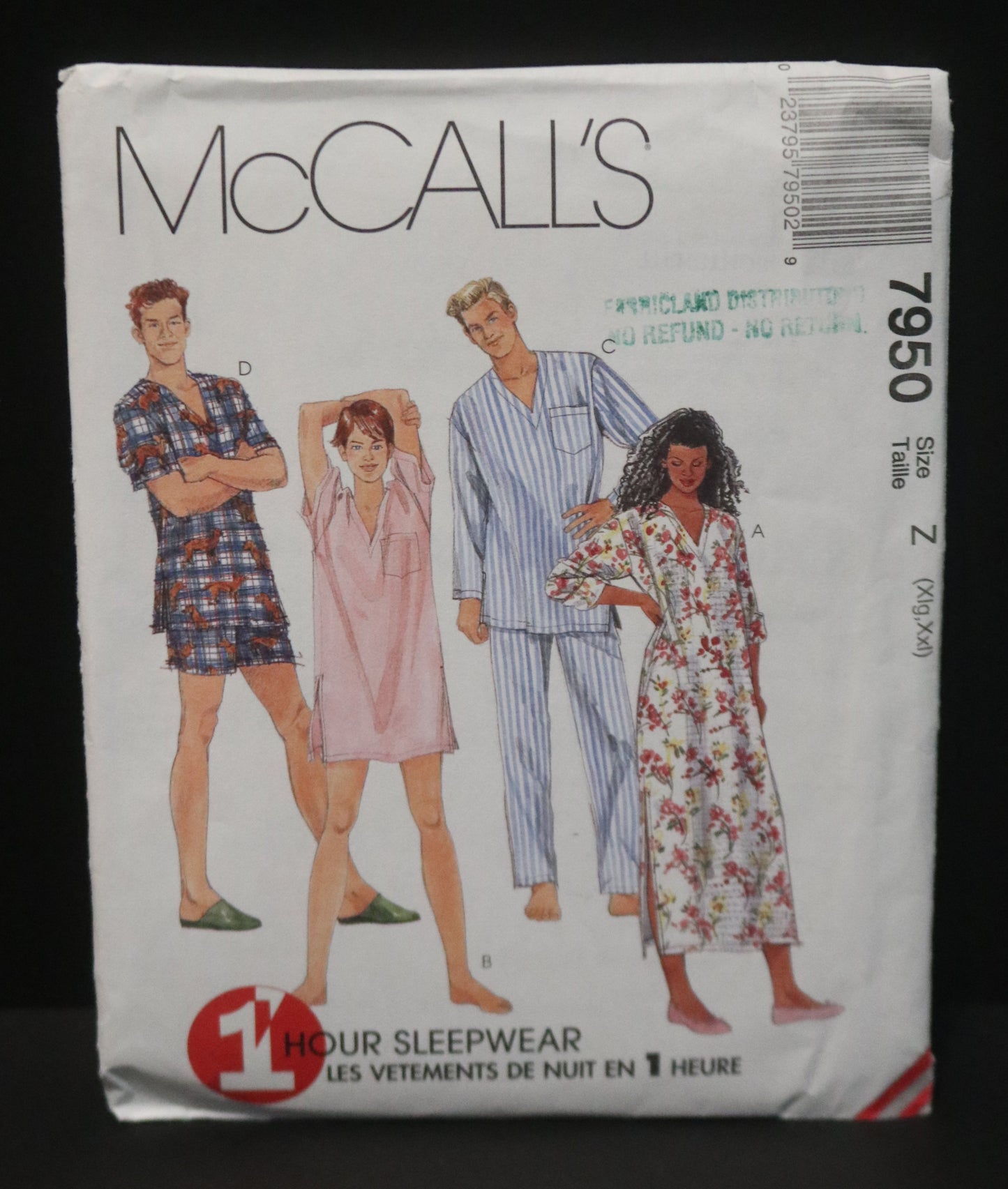McCalls 7950  Misses and Mens Nightshirt in Three Lengths, Pull on Pants and Pull on Shorts Sewing Pattern  UNCUT Size Xlg, XxL