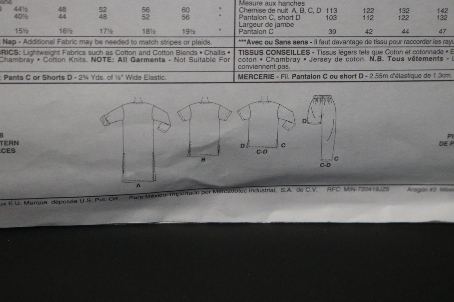 McCalls 7950  Misses and Mens Nightshirt in Three Lengths, Pull on Pants and Pull on Shorts Sewing Pattern  UNCUT Size Xlg, XxL