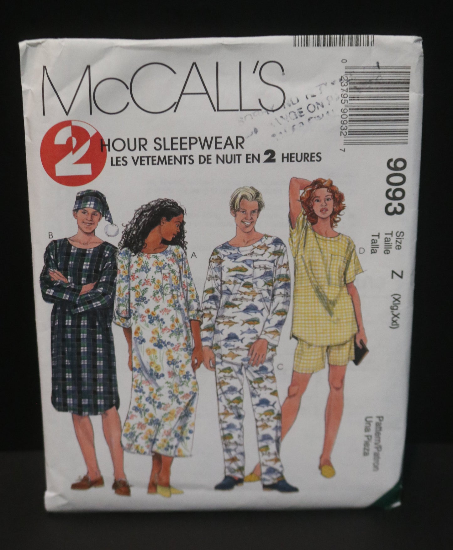 McCalls 9093  Misses and Mens Nightshirt, Top Pull on Pants, Shorts and Hat Sewing Pattern -  UNCUT Size Xlg, XxL