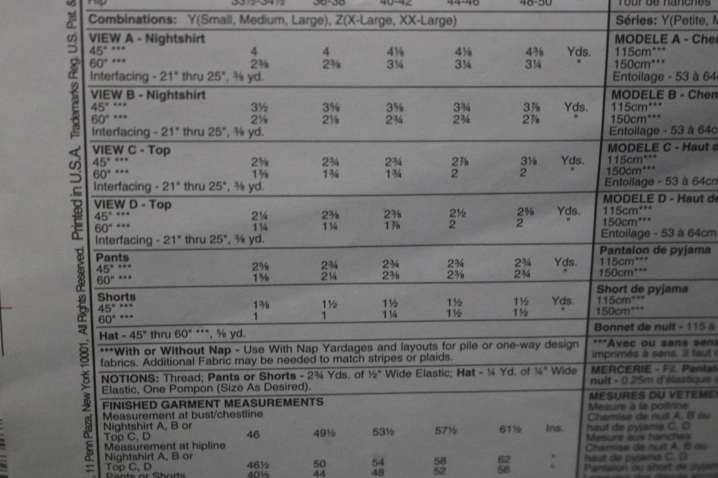 McCalls 9093  Misses and Mens Nightshirt, Top Pull on Pants, Shorts and Hat Sewing Pattern -  UNCUT Size Xlg, XxL