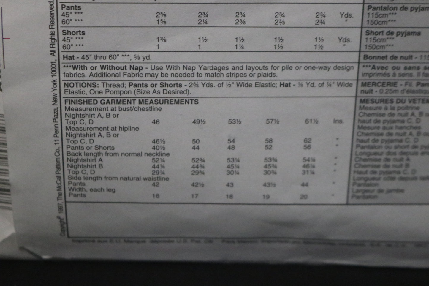 McCalls 9093  Misses and Mens Nightshirt, Top Pull on Pants, Shorts and Hat Sewing Pattern -  UNCUT Size Xlg, XxL