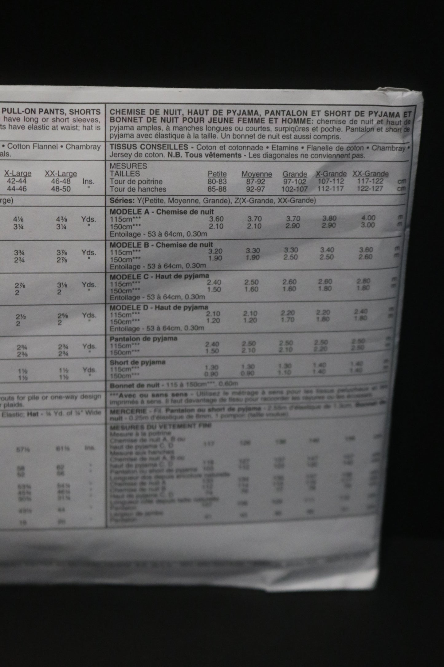 McCalls 9093  Misses and Mens Nightshirt, Top Pull on Pants, Shorts and Hat Sewing Pattern -  UNCUT Size Xlg, XxL