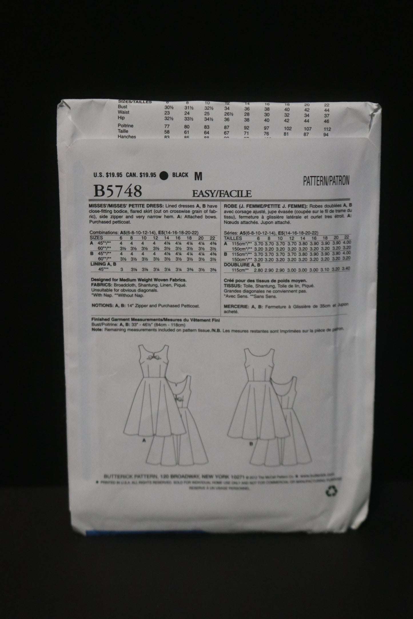 Butterick 5748 Misses / Misses Petite Dress Sewing Pattern UNCUT Size 14 16 18 20 22