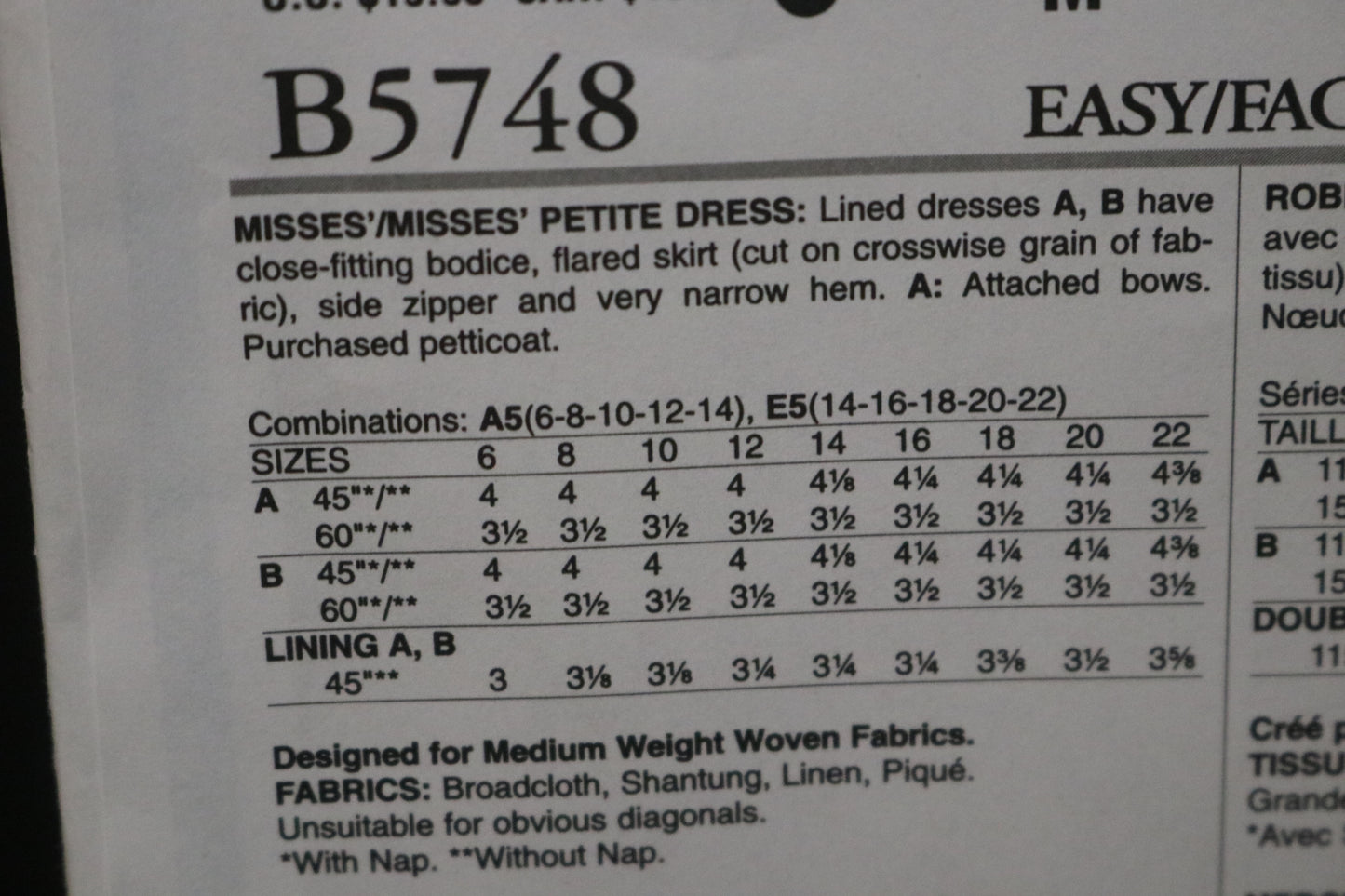 Butterick 5748 Misses / Misses Petite Dress Sewing Pattern UNCUT Size 14 16 18 20 22