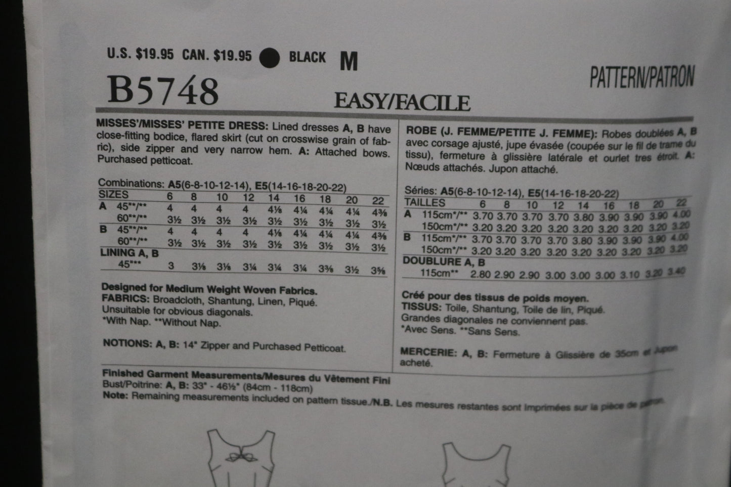 Butterick 5748 Misses / Misses Petite Dress Sewing Pattern UNCUT Size 14 16 18 20 22