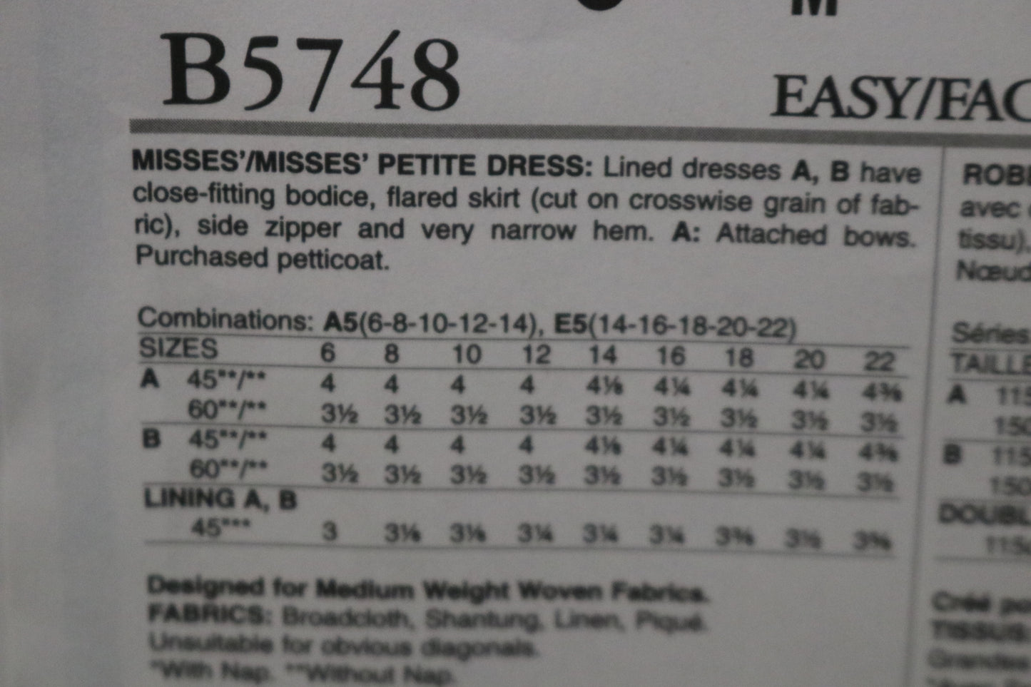 Butterick 5748 Misses / Misses Petite Dress Sewing Pattern UNCUT Size 14 16 18 20 22