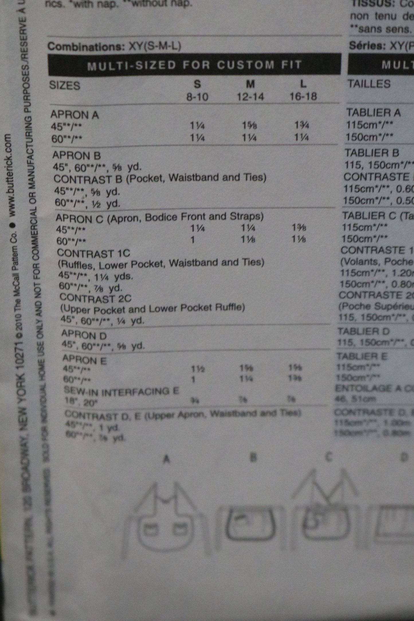 Butterick 5474 Aprons Sewing Pattern - UNCUT Size Sml Med Lrg
