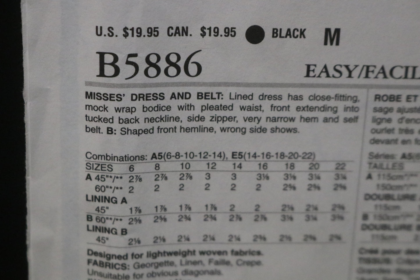 Butterick 5886 Misses Dress and Belt Sewing Pattern - UNCUT - Size 6 8 10 12 14 or Size 14 16 18 20 22