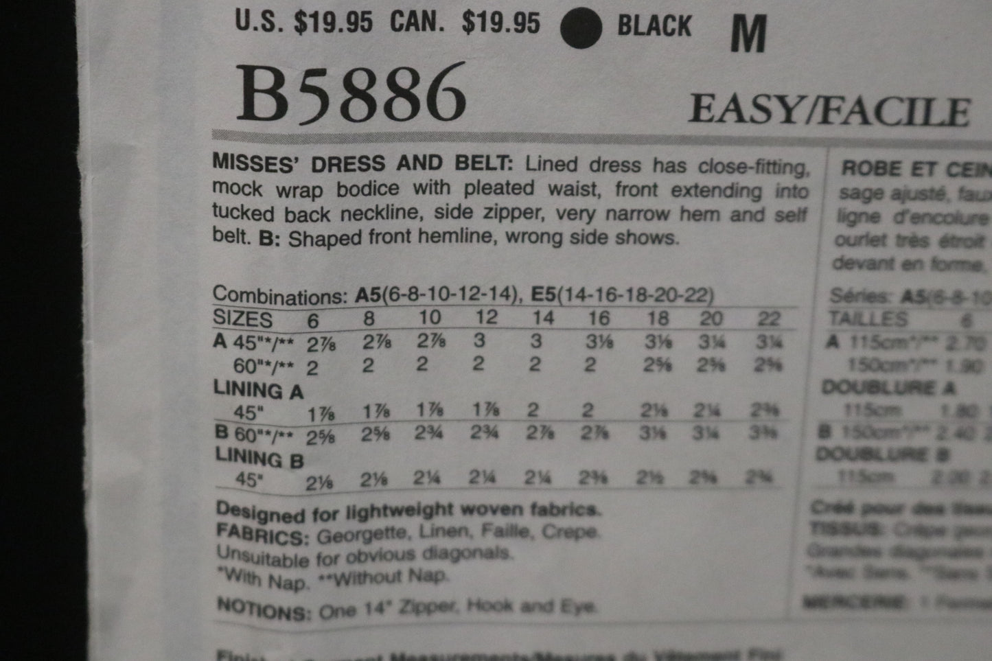 Butterick 5886 Misses Dress and Belt Sewing Pattern - UNCUT - Size 6 8 10 12 14 or Size 14 16 18 20 22