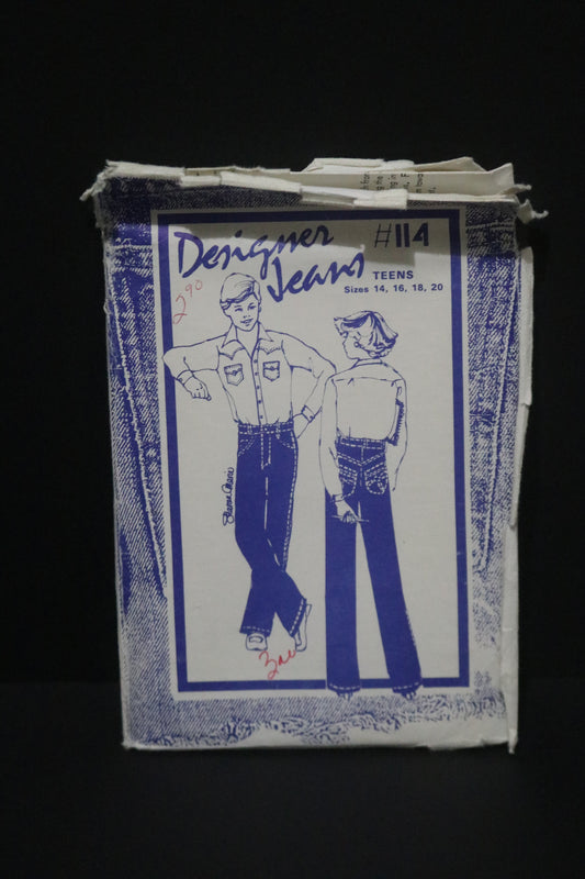 80s Designer Jeans #114 Sharon Marie Designer Blue Jeans Sewing Pattern - UNCUT Teens Size 14 16 18 20