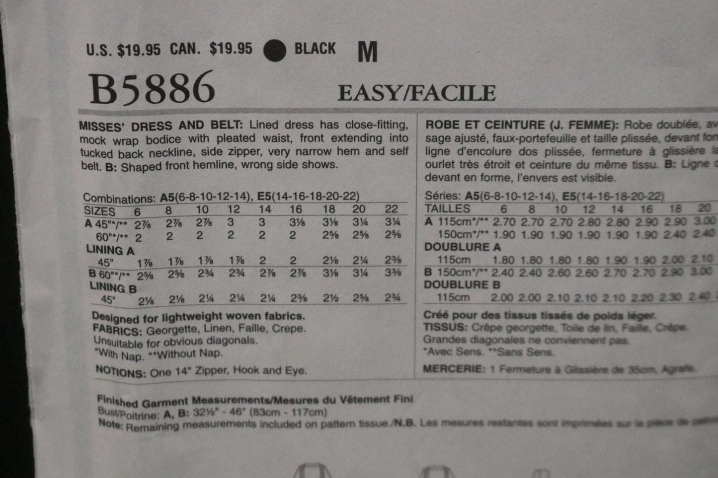 Butterick 5886 Misses Dress and Belt Sewing Pattern - UNCUT - Size 6 8 10 12 14 or Size 14 16 18 20 22
