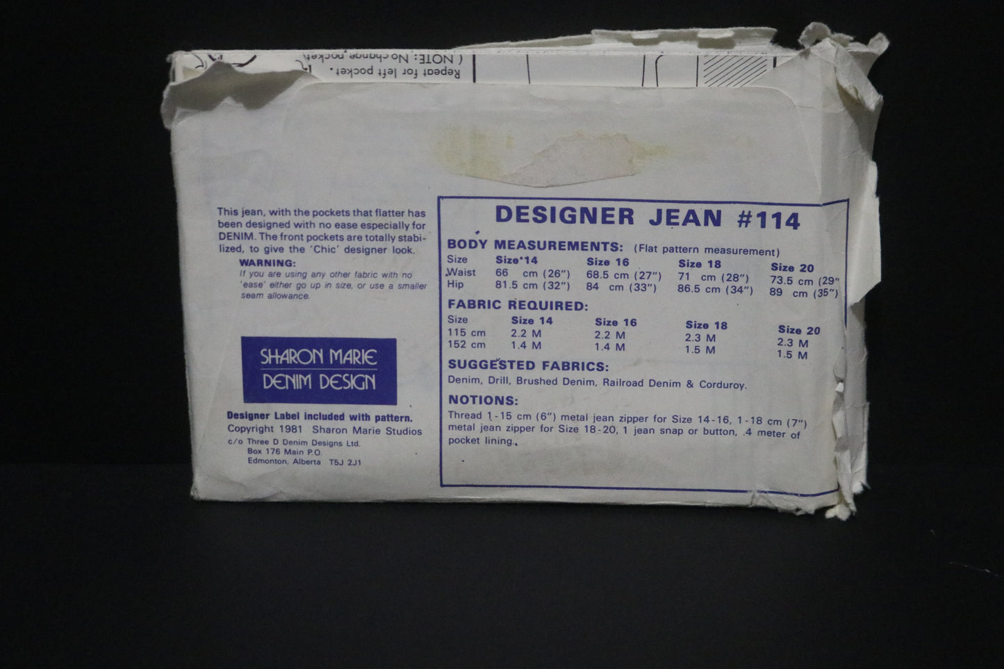 80s Designer Jeans #114 Sharon Marie Designer Blue Jeans Sewing Pattern - UNCUT Teens Size 14 16 18 20