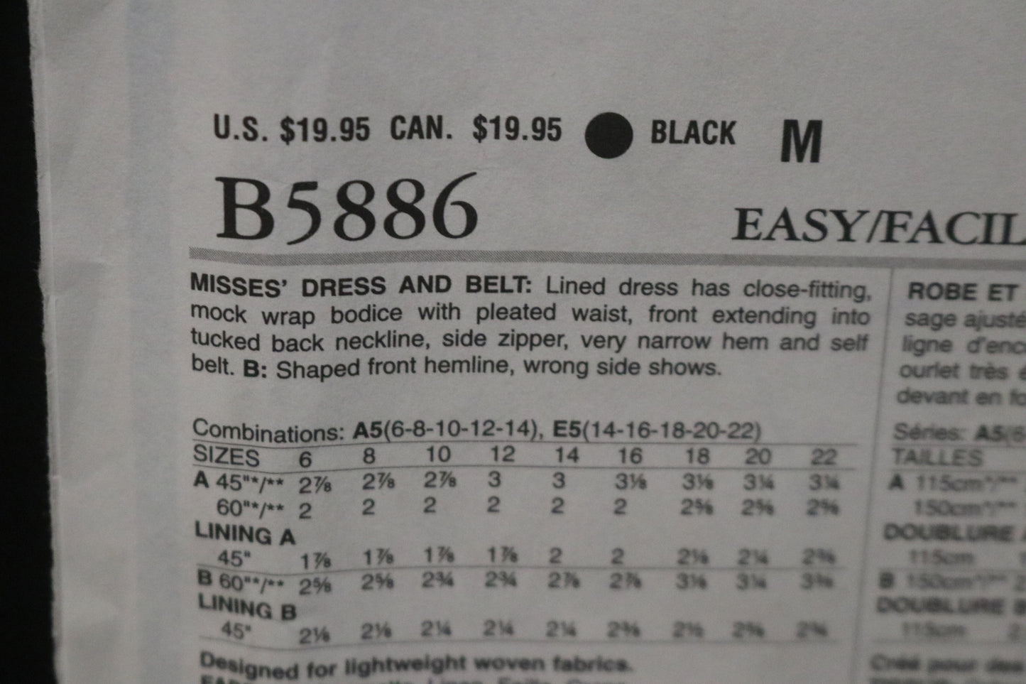 Butterick 5886 Misses Dress and Belt Sewing Pattern - UNCUT - Size 6 8 10 12 14 or Size 14 16 18 20 22