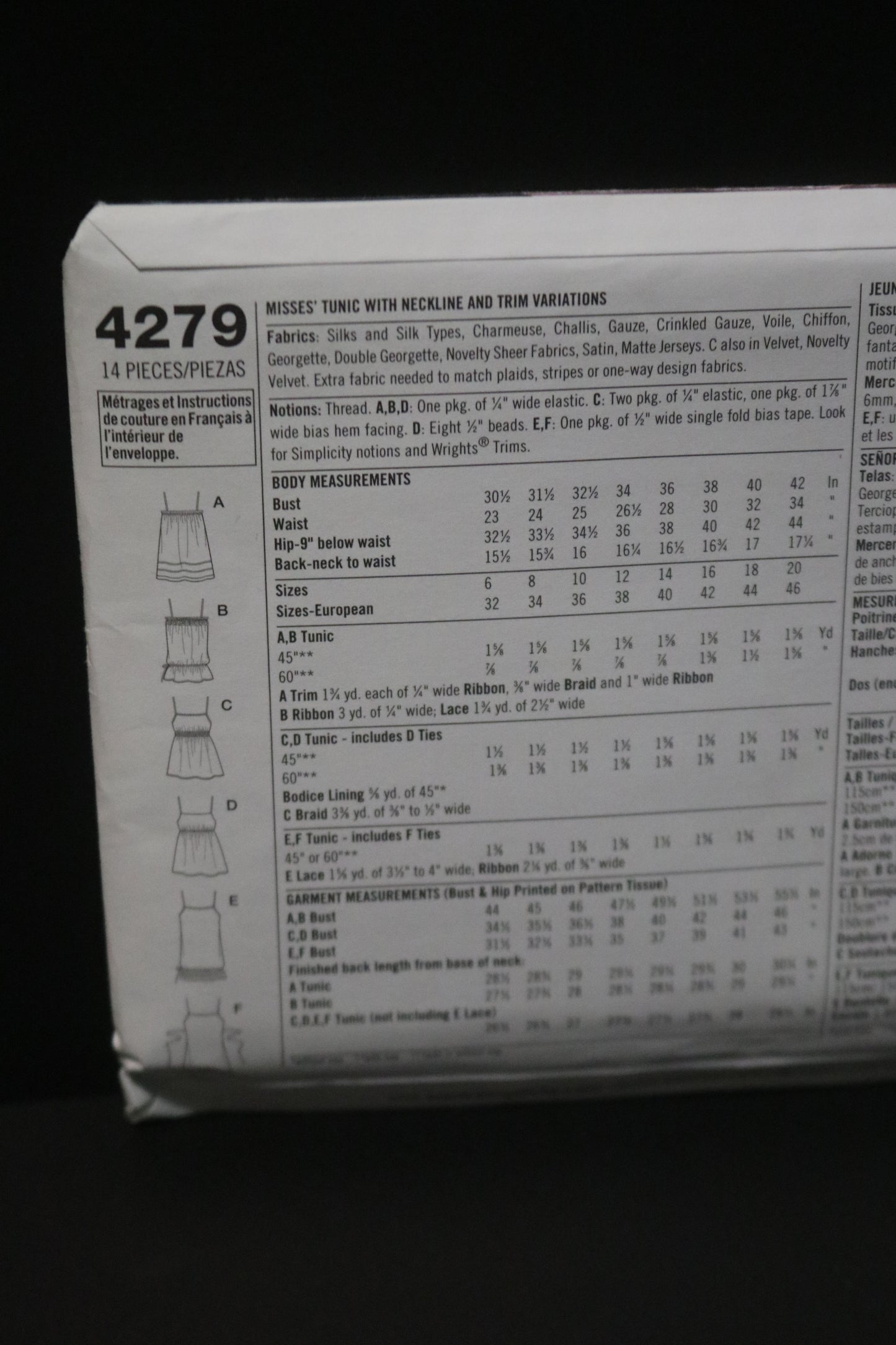 Simplicity 4279 Misses Tunic with Neckline and Trim Variations Sewing Pattern - UNCUT - Size 6 8 10 12 14