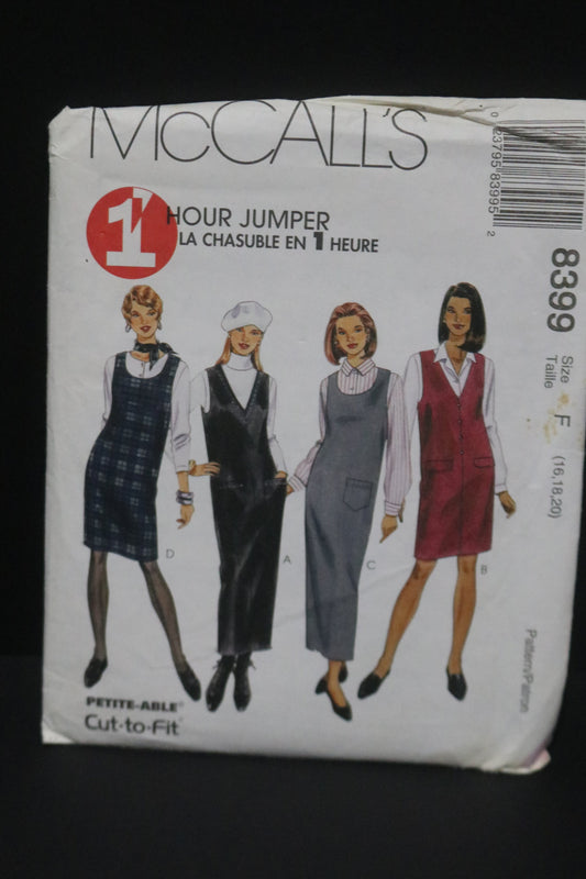 McCalls 8399 MIsses Jumper Sewing Pattern - UNCUT - Size 16 18 20