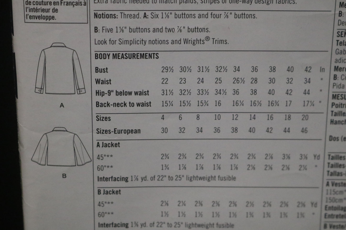 Simplicity 4109 Misses Jacket in Two Lengths Sewing Pattern - UNCUT - Size 4 6 8 10 12