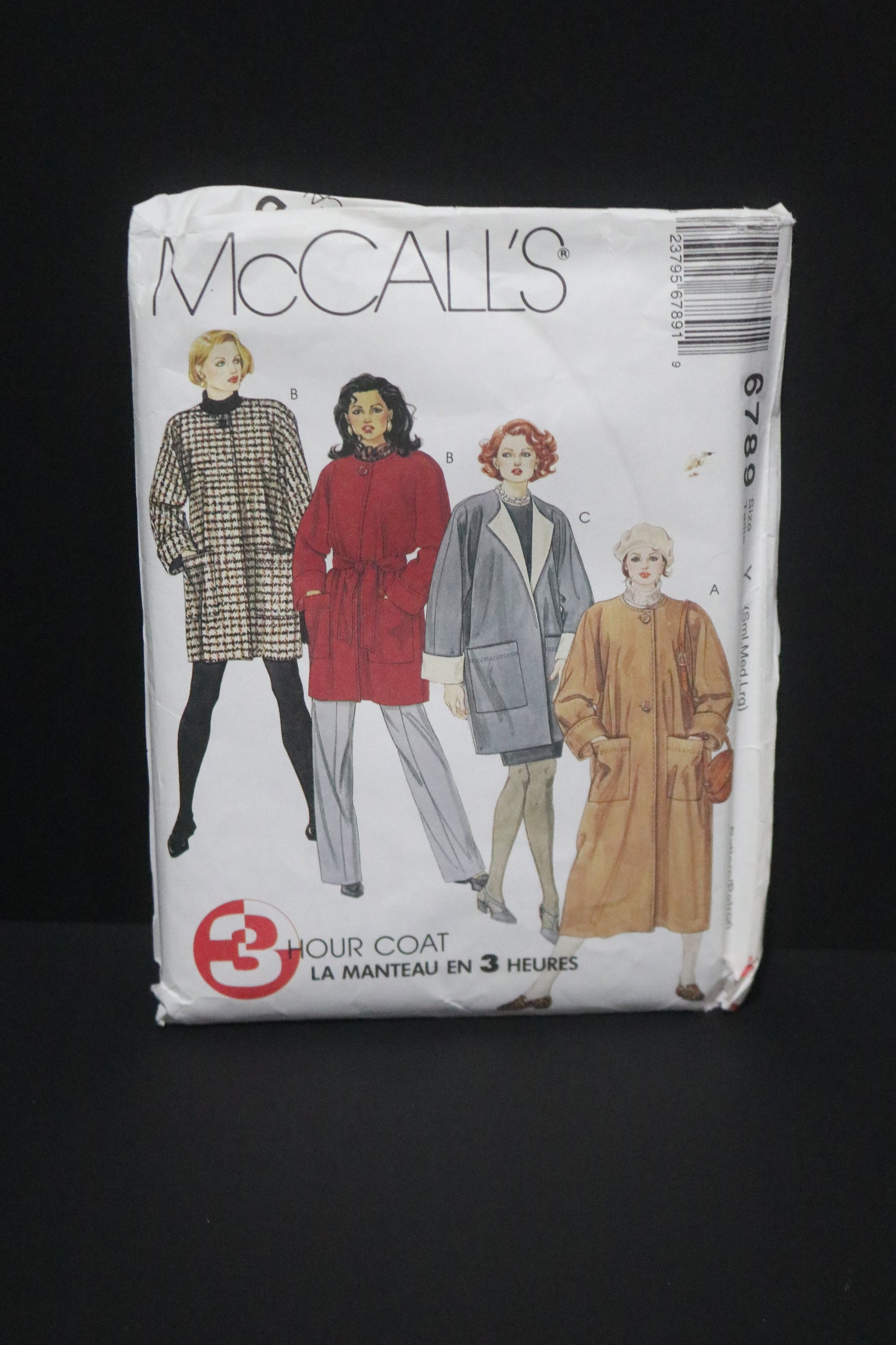 McCalls 6789 Lined or Unlined Coat in Two Lengths and Tie Belt Sewing Pattern - UNCUT - Size Sml Med Lrg