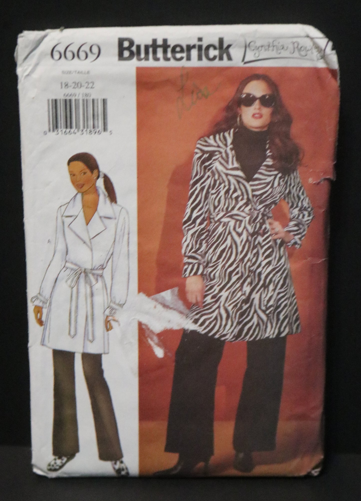Butterick 6669 Cynthia Rowley Misses / Misses Petite Coat and Belt Sewing Pattern UNCUT Size 18 20 22