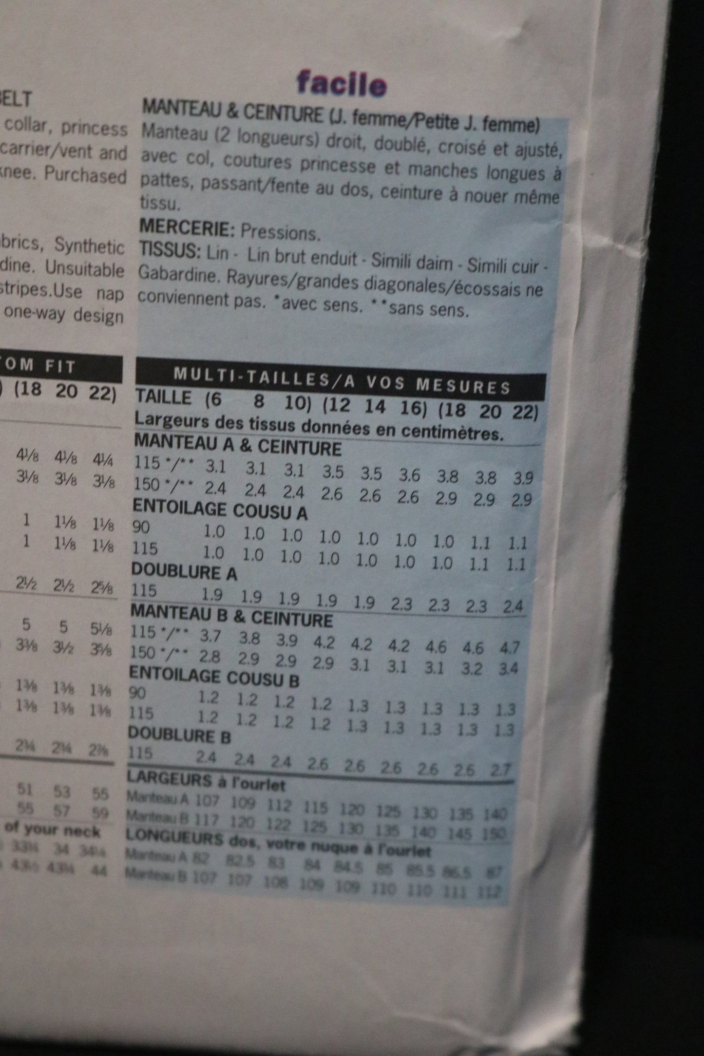 Butterick 6669 Cynthia Rowley Misses / Misses Petite Coat and Belt Sewing Pattern UNCUT Size 18 20 22