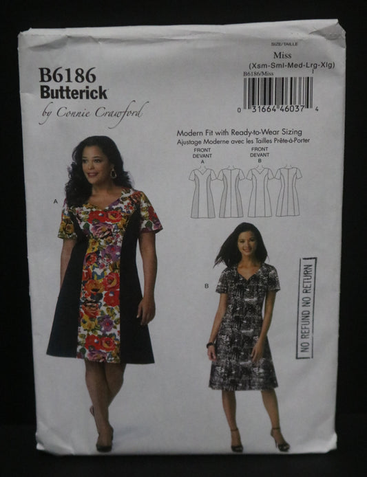 Butterick 6186 Connie Crawford Misses Dress Sewing Pattern - UNCUT - Size Xsm Sml Med Lrg Xlg