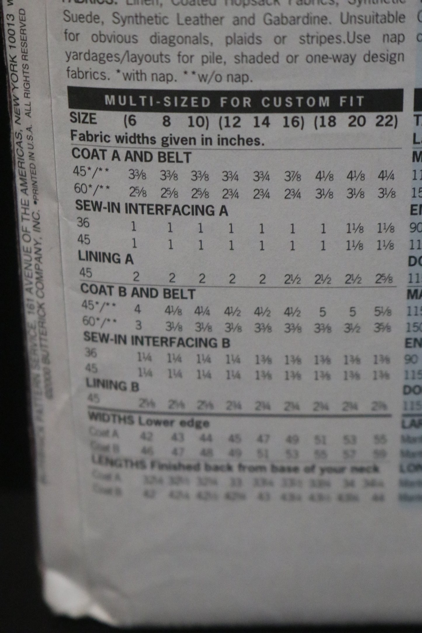 Butterick 6669 Cynthia Rowley Misses / Misses Petite Coat and Belt Sewing Pattern UNCUT Size 18 20 22
