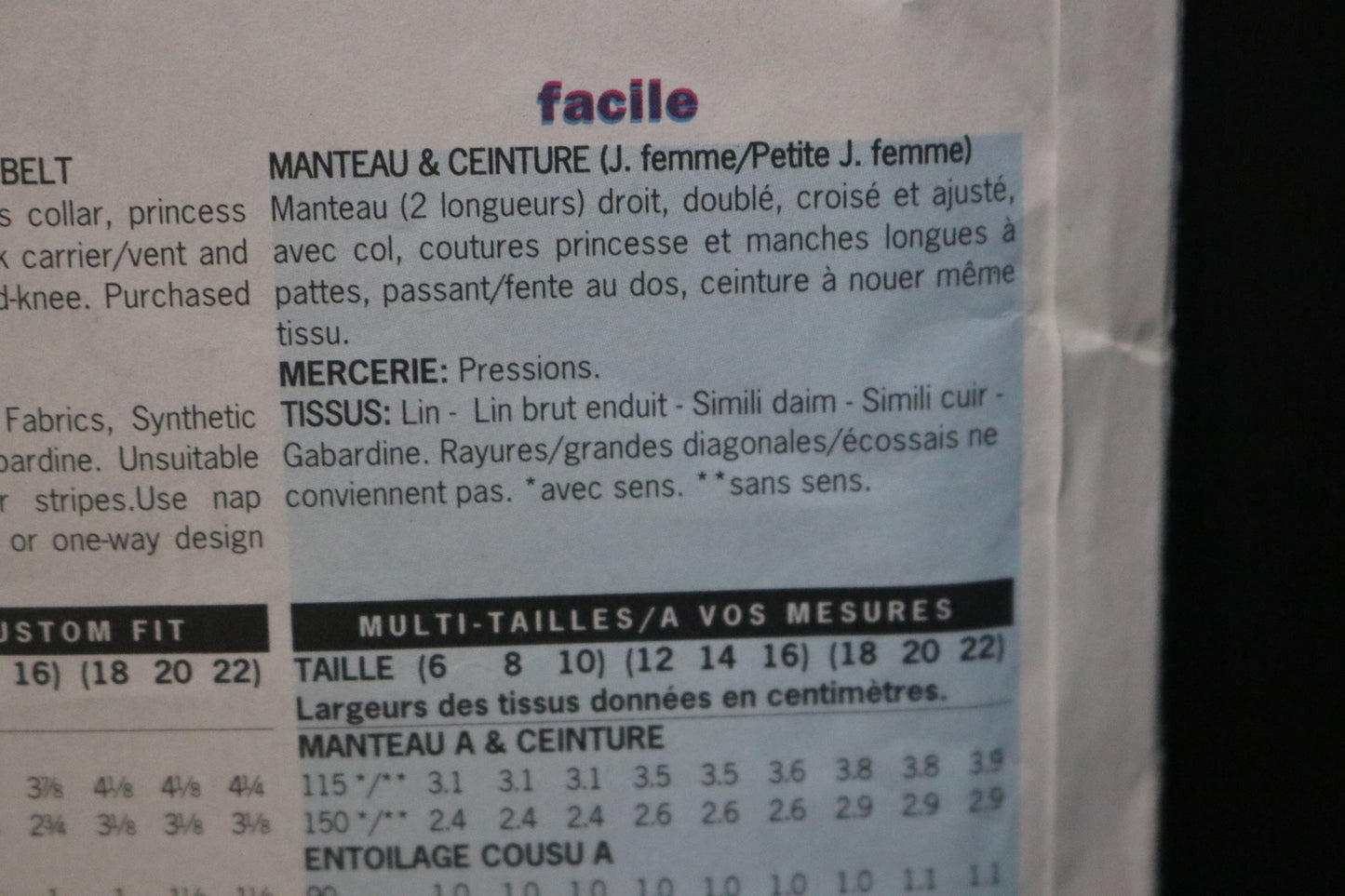 Butterick 6669 Cynthia Rowley Misses / Misses Petite Coat and Belt Sewing Pattern UNCUT Size 18 20 22