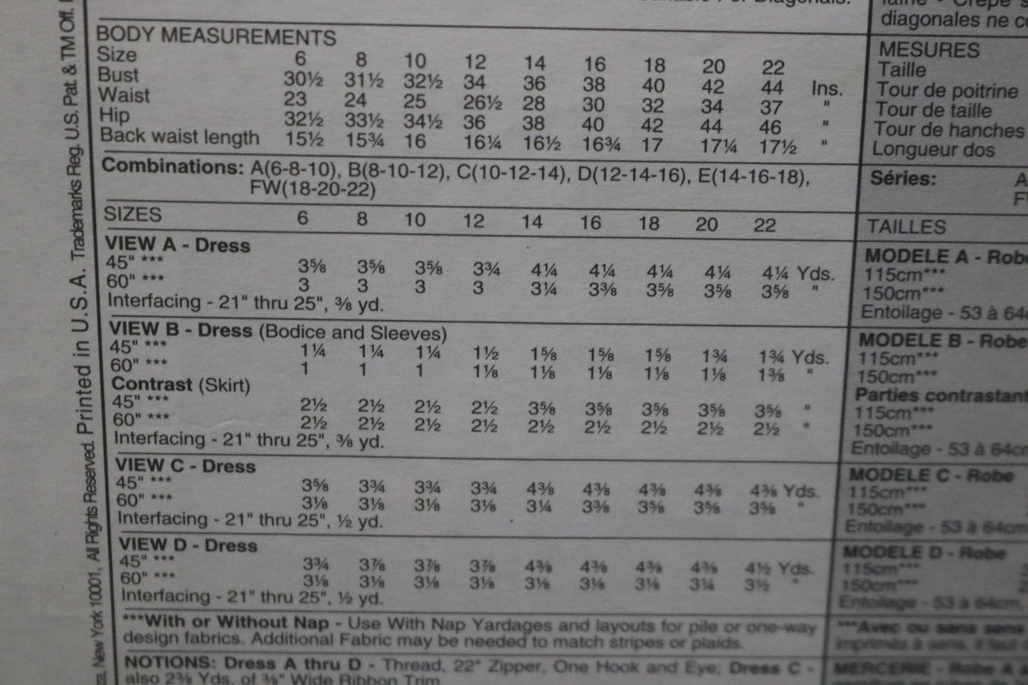 McCalls 9095 Misses Dresses Sewing Pattern - UNCUT - Size  18 20 22