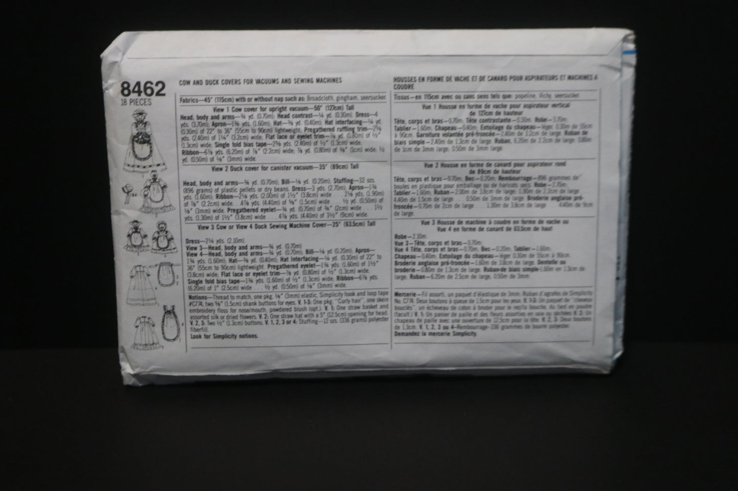 Simplicity 8462 Cow and Duck Covers for Vacuums and Sewing Machines Sewing Pattern UNCUT