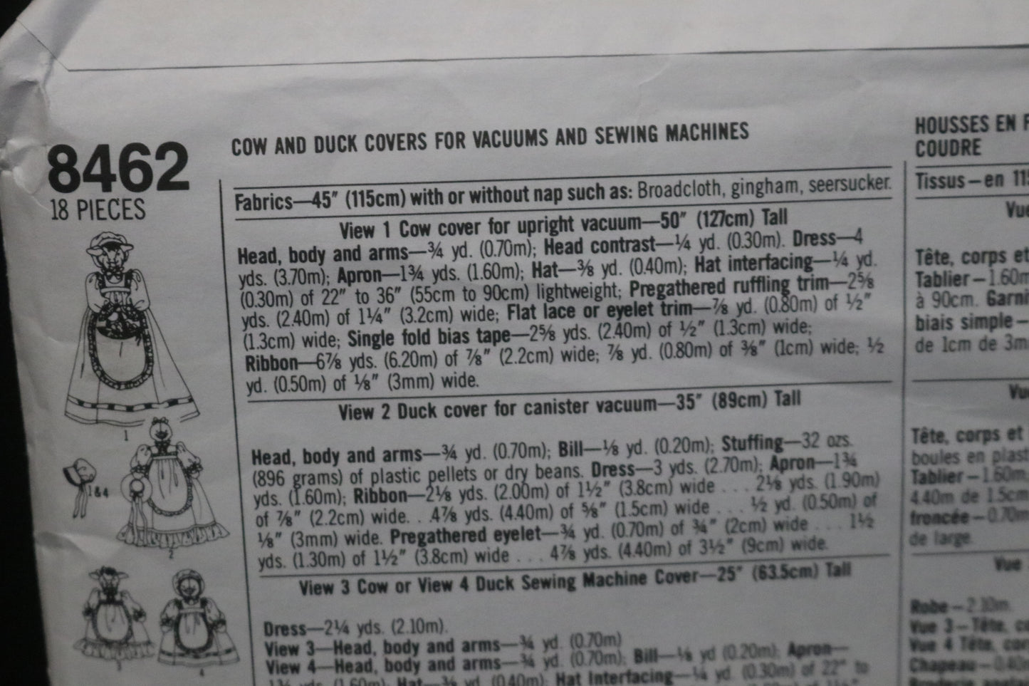 Simplicity 8462 Cow and Duck Covers for Vacuums and Sewing Machines Sewing Pattern UNCUT